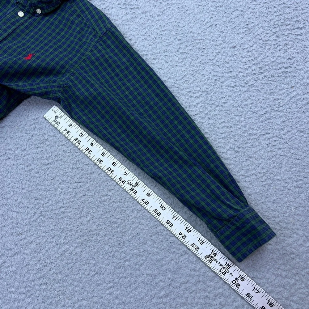 Ralph Lauren Boy's Shirt Green Check Button‎ Up Collared Long Sleeve Youth S 7